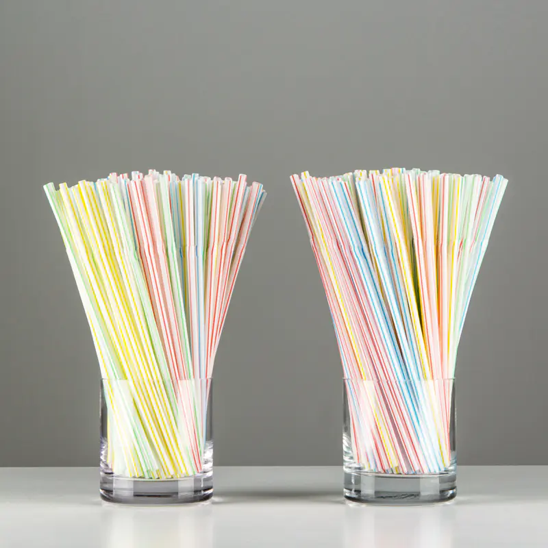 Disposable White Plastic Drinking Straws Individually Wrapped 6*210mm