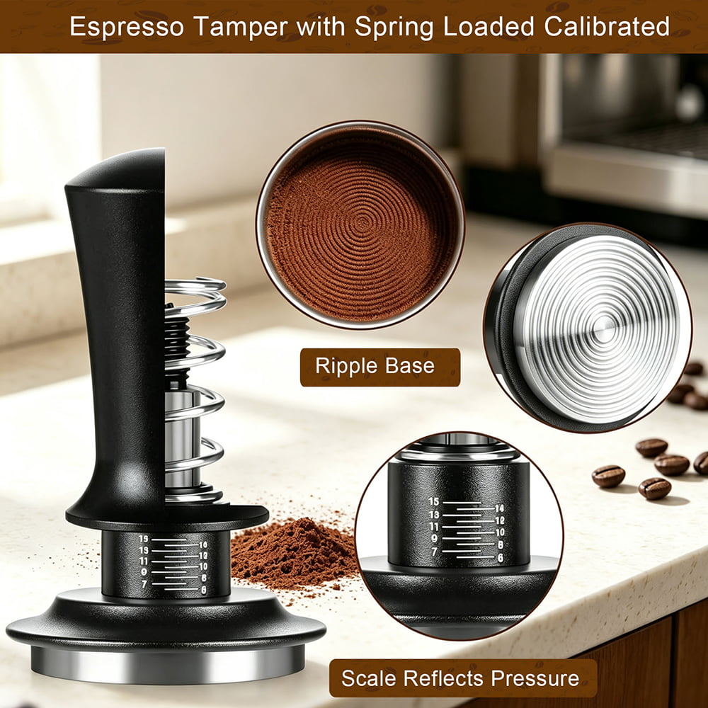 7-Piece Espresso Tool Set with Walnut Wood Tamping Station