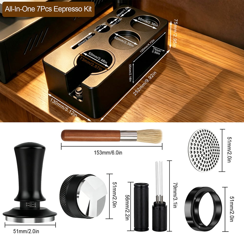 7-Piece Espresso Tool Set with Vertical ABS Tamping Station