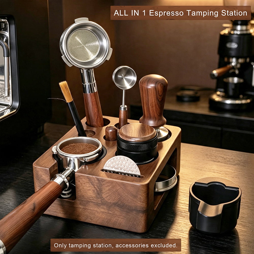 Walnut Wood Espresso Tamping Station