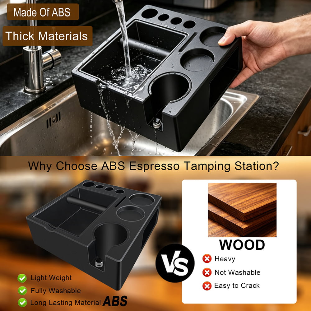 7-Piece Espresso Tool Set with ABS Tamping Station and Knock Box