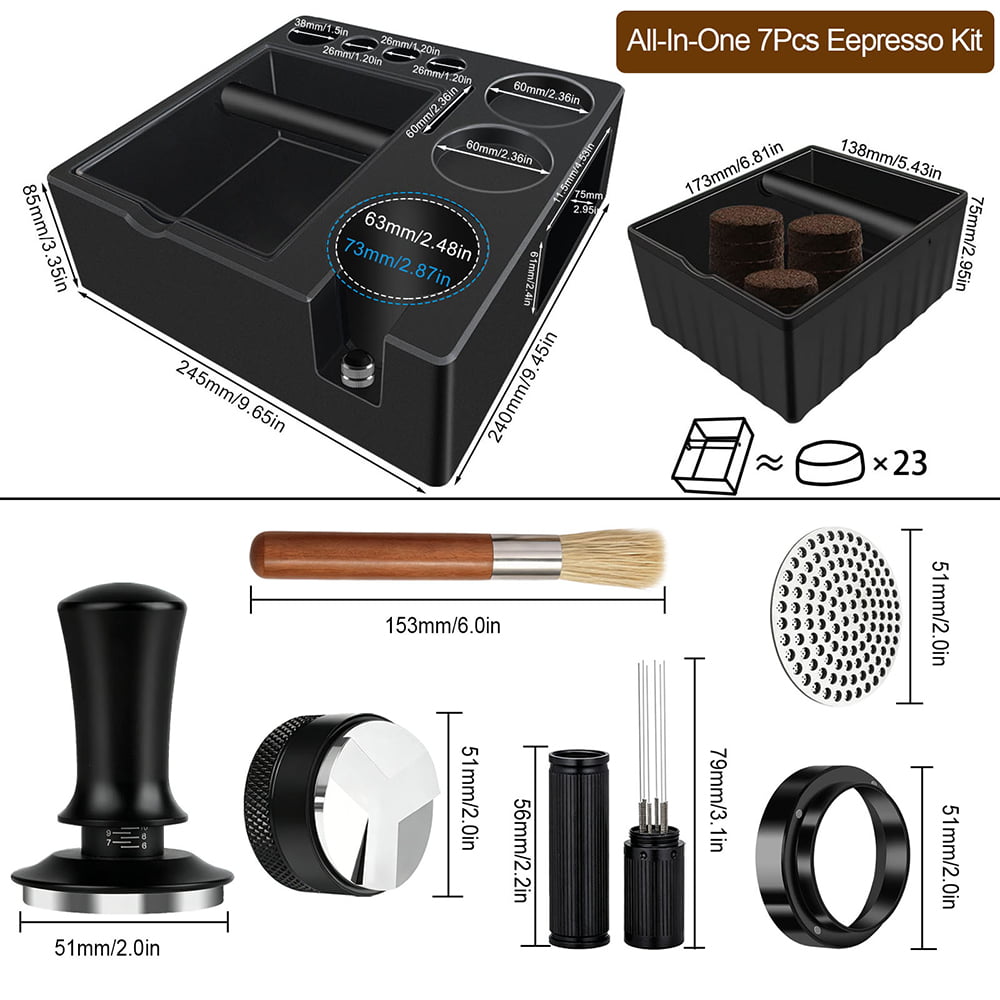 7-Piece Espresso Tool Set with ABS Tamping Station and Knock Box