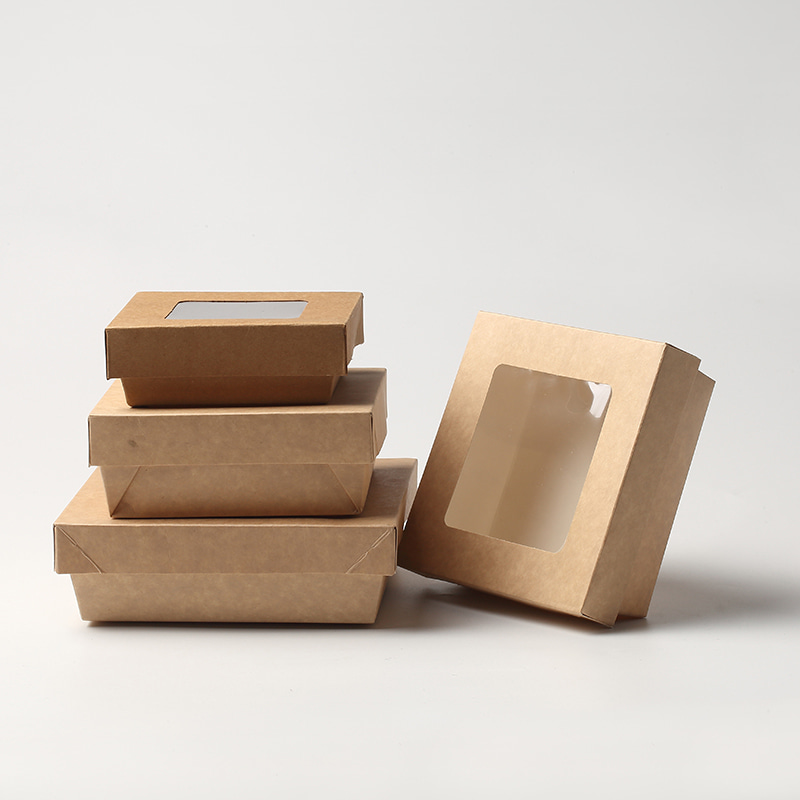 Rectangular Kraft Salad Bowl With Clear Lid