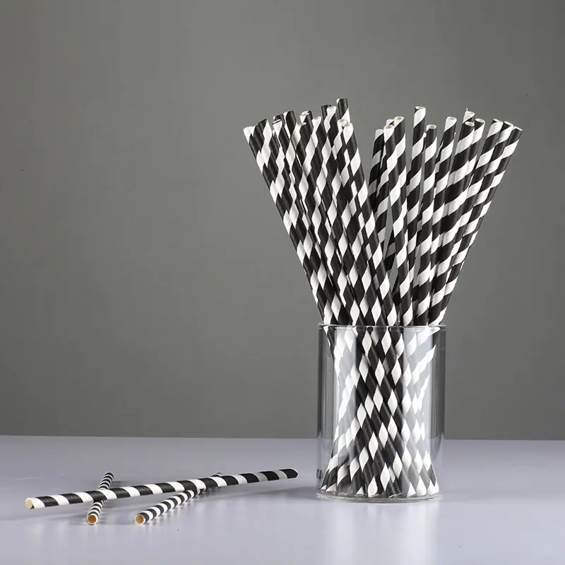 Disposable biodegradable stripe paper drinking straws 6*197mm