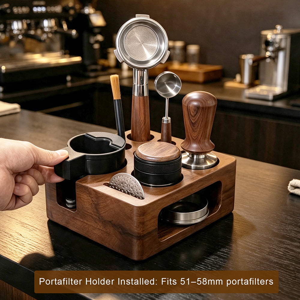 Walnut Wood Espresso Tamping Station
