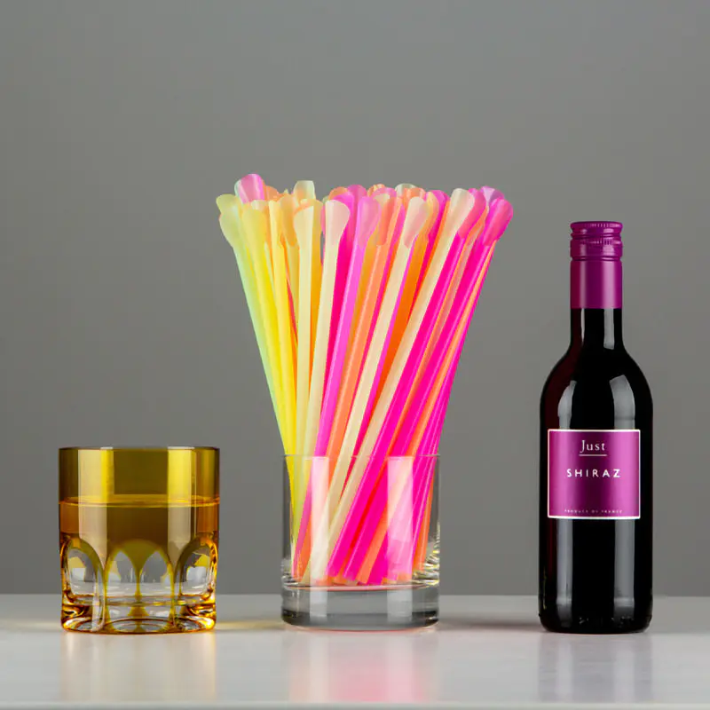 Disposable Black Plastic Spoon Shape Drinking Straws 8*210mm